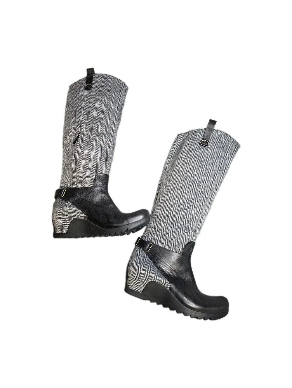 Vtg. PUMA Balmoral Herringbone Tweed Leather Wedge Riding Boots 346110-02 NWOB 7